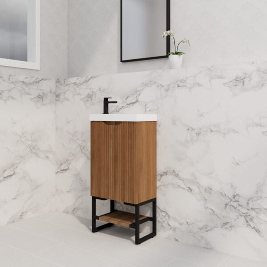 450mm * Solid Timber   *Fluted style                        *1 door                         *Freestanding                     * mini vanity * Poly Top Included