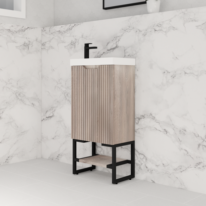 450mm * White oak   *Fluted style                        *1 door                         *Freestanding                    * mini vanity * Poly Top Included