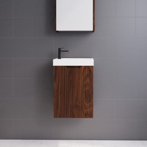 450mm * Brown oak   *Fluted style                        *1 door                         *Wall Hung                      * mini vanity