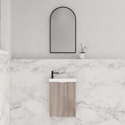 450mm * White oak   *Fluted style                        *1 door                         *Wall Hung                      * mini vanity