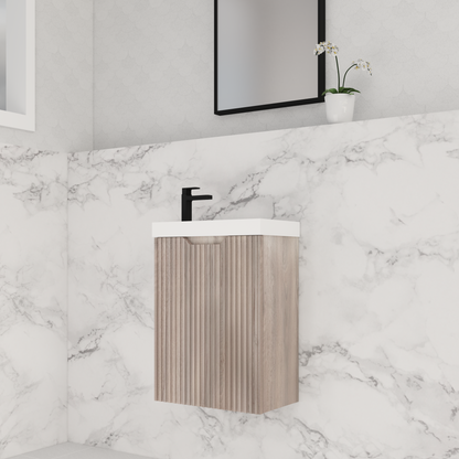 450mm * White oak   *Fluted style                        *1 door                         *Wall Hung                      * mini vanity