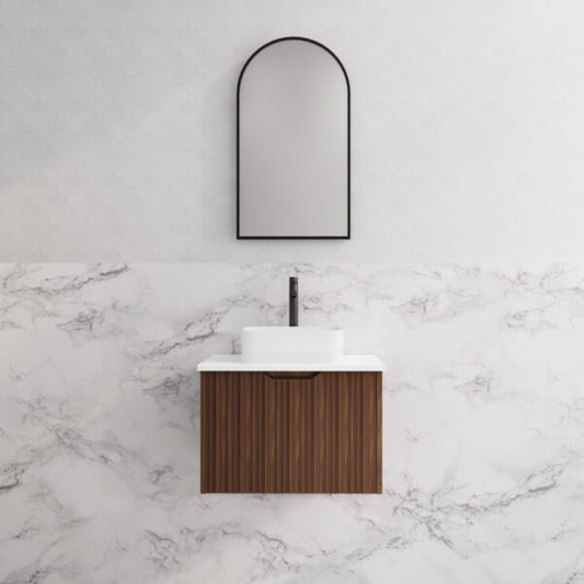 600mm Vienna Wall Hung Vanity - MDF Fluted - Brown oak