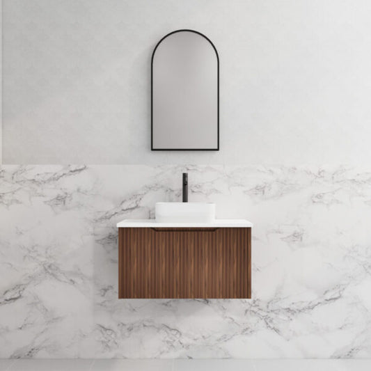 750mm Vienna Wall Hung Vanity - MDF Fluted - Brown oak