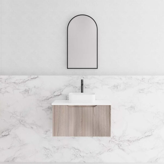 750mm Vienna Wall Hung Vanity - MDF Fluted - White oak