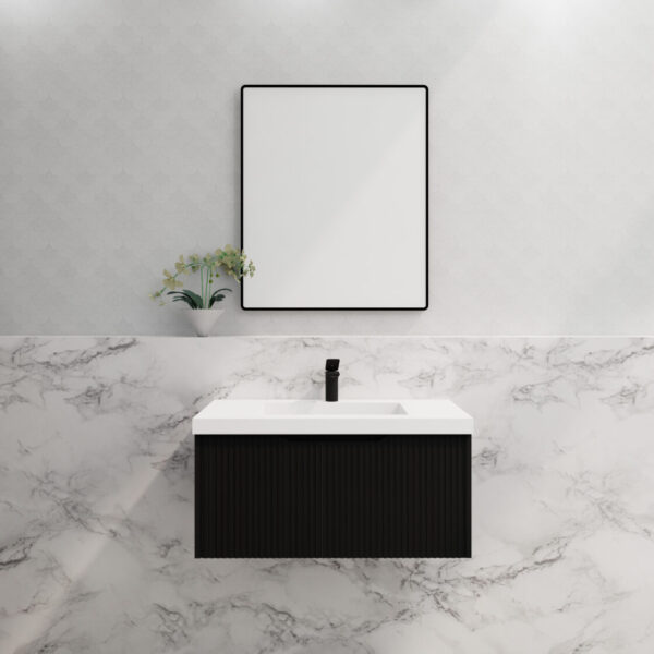 900mm Vienna * Matt Black   *Fluted style                        *1 tier  1 Drawer                          *Wall Hung