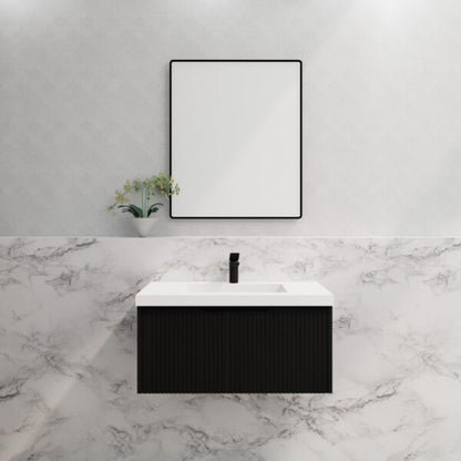 900mm Vienna * Matt Black   *Fluted style                        *1 tier  1 Drawer                          *Wall Hung