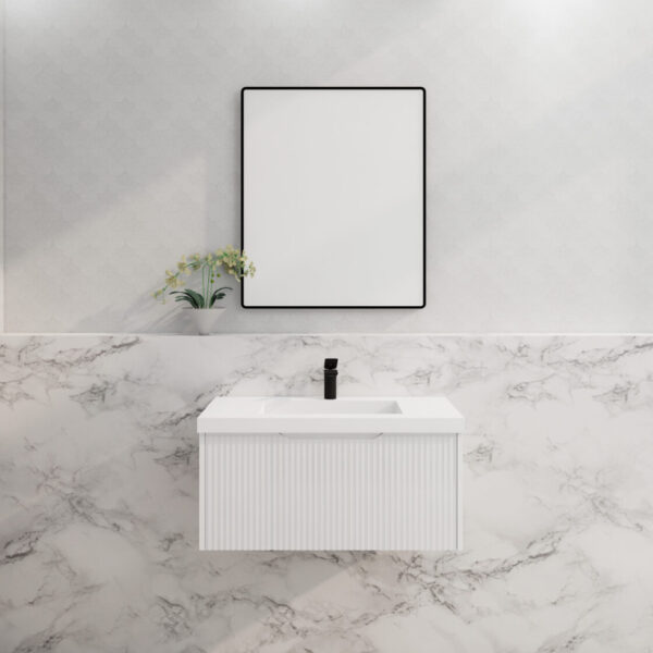 900mm Vienna * Matt White   *Fluted style                        *1 tier  1 Drawer                          *Wall Hung