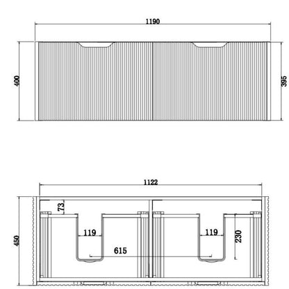 1200mm Vienna *  Matt White           * Fluted style          * 1 tier                 2 Drawers                      * Wall Hung          *Duoble Bowls