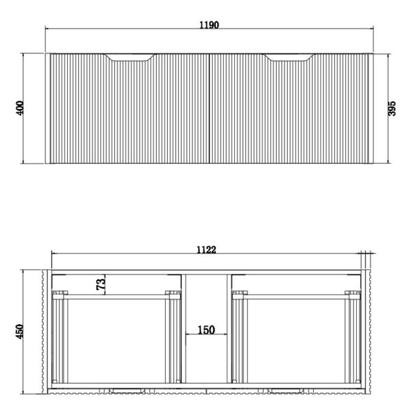 1200mm Vienna * Matt Black             * Fluted style          * 1 tier                 2 Drawers                      * Wall Hung