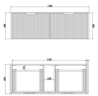 1200mm Vienna *White oak          * Fluted style          * 1 tier                 2 Drawers                      * Wall Hung