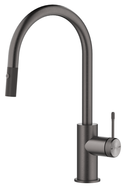Mica Fluted Pull-Out Gooseneck Sink Mixer - Gunmetal