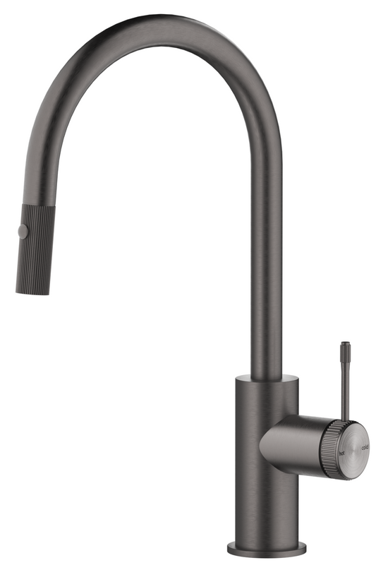Mica Fluted Pull-Out Gooseneck Sink Mixer - Gunmetal