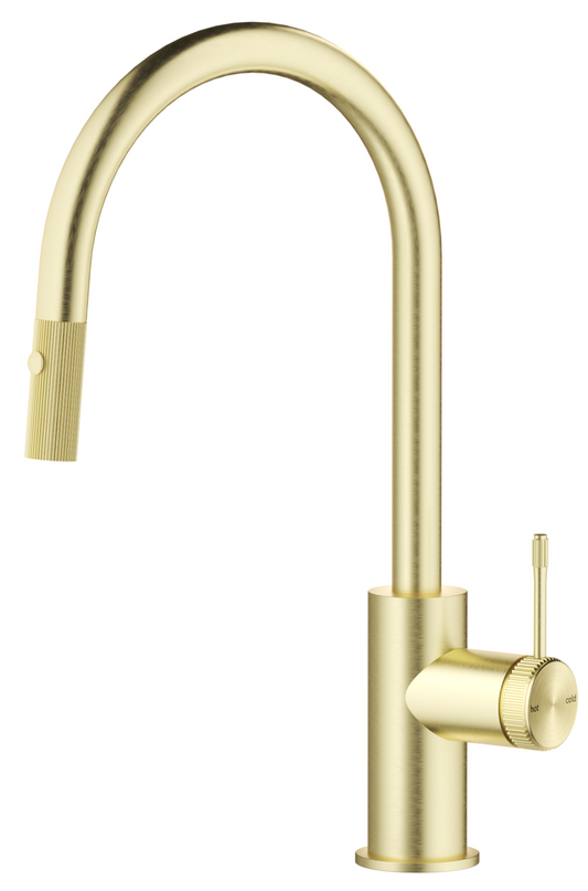 Mica Fluted Pull-Out Gooseneck Sink Mixer - French Gold