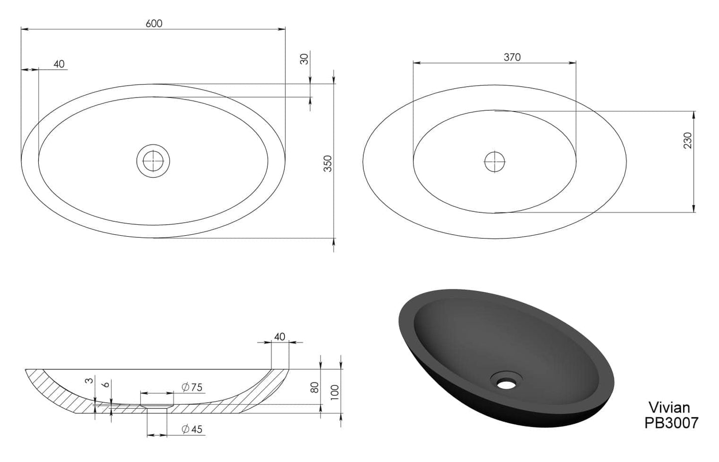 600mm Pietra Bianca - Vivian Above Counter Basins