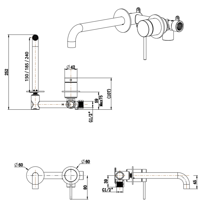 Mica Wall-Spout Combo - 2P - TRIM KIT - Living Brass