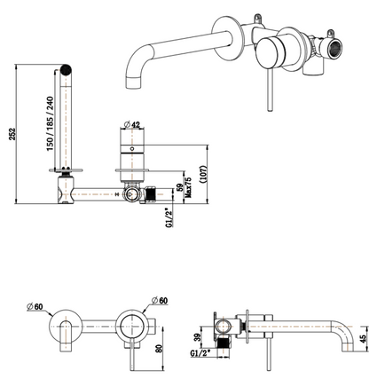 Mica Wall-Spout Combo - 2P - TRIM KIT - Living Brass