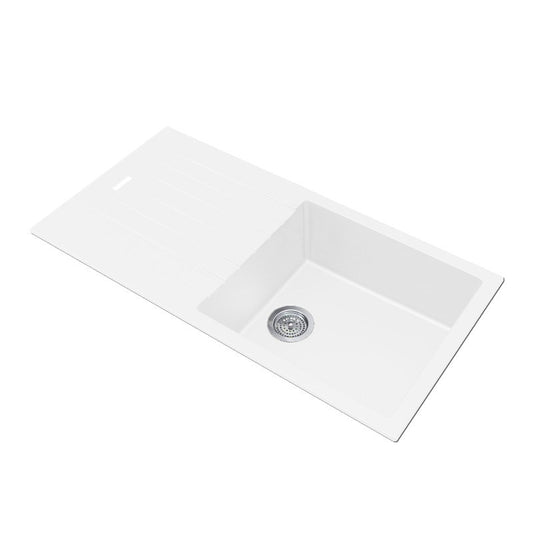 White Arete Stone Granite Single Bowl with Drain Board Stone Kitchen Sink 1000*500*200mm