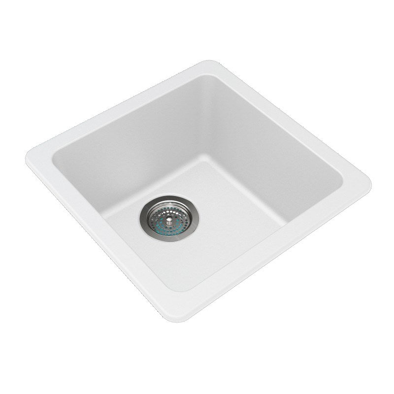 Square White Arete Stone Granite Single Bowl Stone Kitchen Sink 422*422*203mm