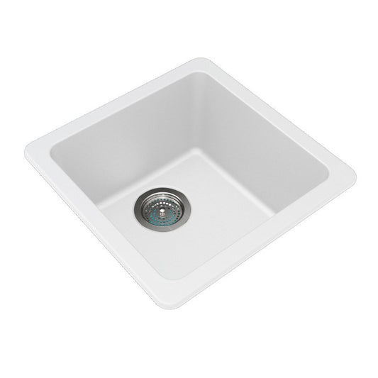 Square White Arete Stone Granite Single Bowl Stone Kitchen Sink 422*422*203mm