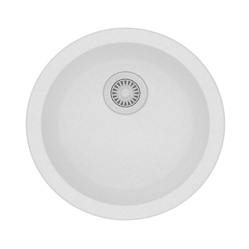 Round White Arete Stone Granite Single Bowl Stone Kitchen Sink 460mm