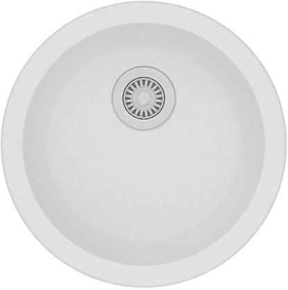 Round White Arete Stone Granite Single Bowl Stone Kitchen Sink 460mm