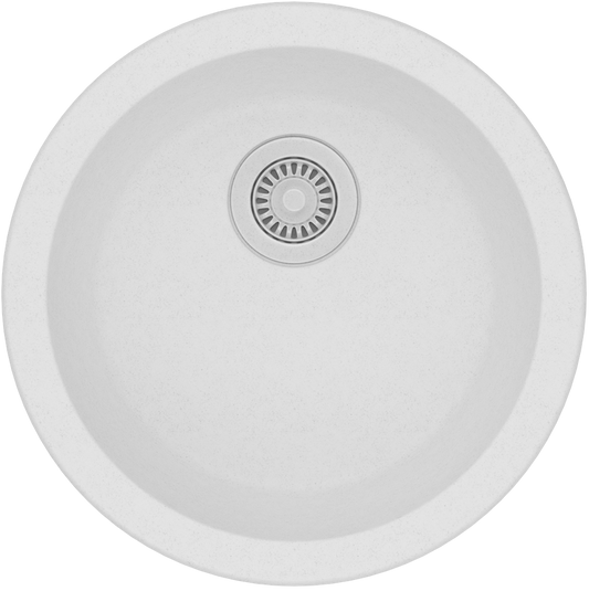 Round White Arete Stone Granite Single Bowl Stone Kitchen Sink 460mm