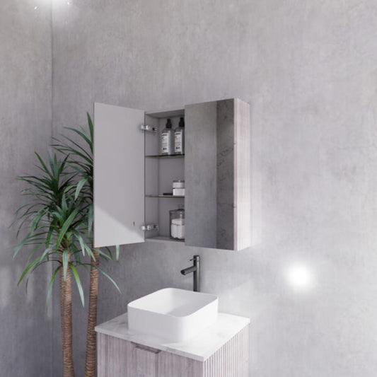 600mm White Oak Fluted Shaving Cabinet -W600xH720xD150