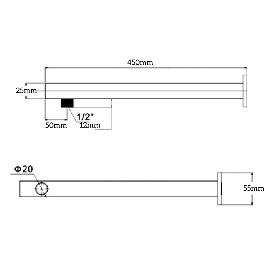 Mica Wall Shower Arm - 450mm - Straight - Brushed Nickel