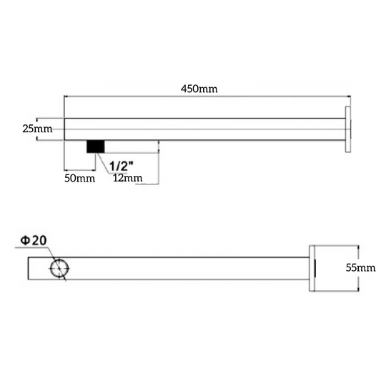 Mica Wall Shower Arm - 450mm - Straight - Gunmetal