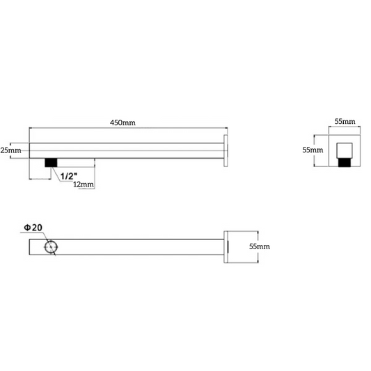 Cresta Wall Shower Arm - 450mm - Black