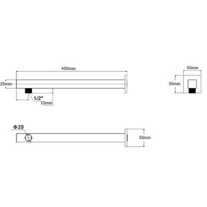 Cresta Wall Shower Arm - 450mm - Brushed Nickel