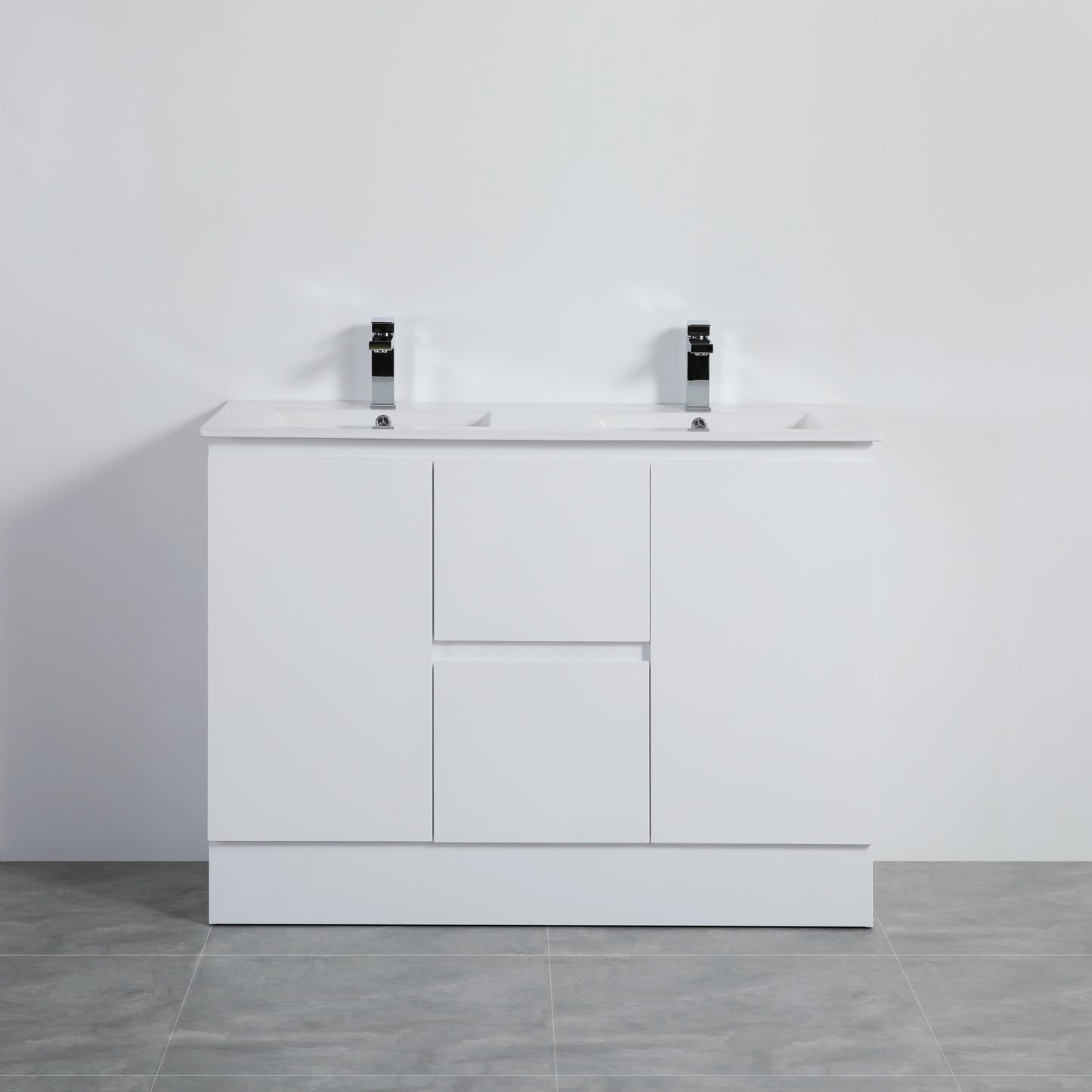 1200mm Polar Floor Vanity PVC Cabinet With Kickboard Only - Double Bowl  - Gloss White