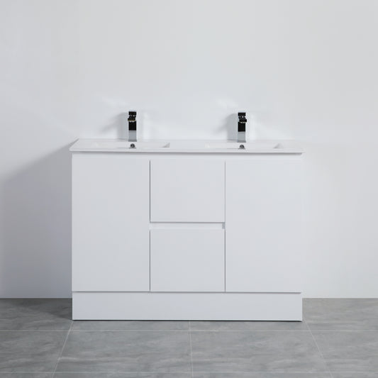 1200mm Polar Floor Vanity PVC Cabinet With Kickboard Only - Double Bowl  - Gloss White