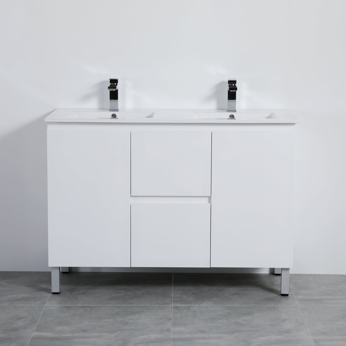 1200mm Nordic Floor Vanity PVC Cabinet Only - Double Bowl - Gloss White