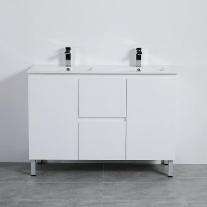 1200mm Nordic Floor Vanity PVC Cabinet Only - Double Bowl - Gloss White