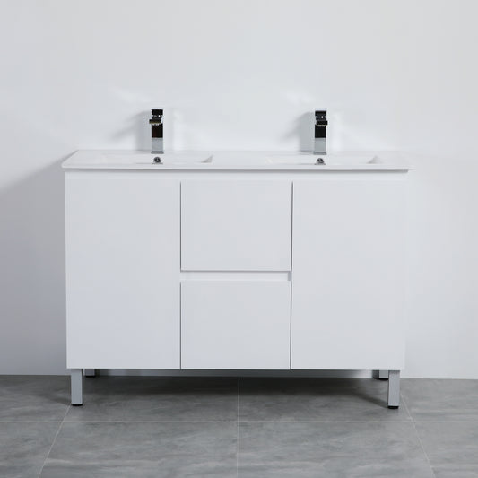 1200mm Nordic Floor Vanity PVC Cabinet Only - Double Bowl - Gloss White