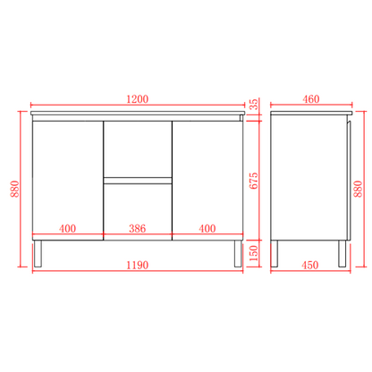 1200mm Nordic Floor Vanity PVC Cabinet Only - Double Bowl - Gloss White