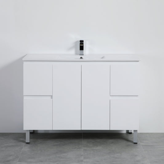 1200mm Nordic Floor Vanity PVC Cabinet Only - Single Bowl - Gloss White