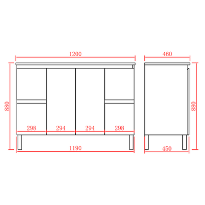 1200mm PVC Waterproof Freestanding Vanity With Ceramic Top