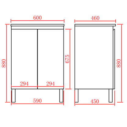 600mm Nordic Floor Vanity PVC Cabinet Only - Gloss White