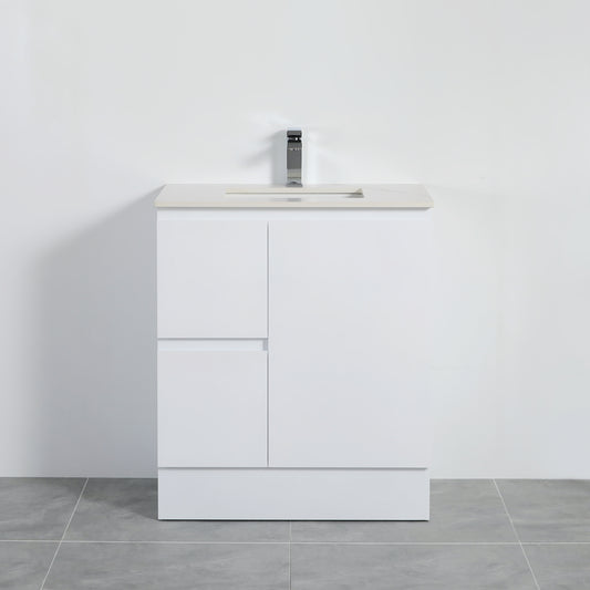 750mm PVC Waterproof Freestanding/Floor Vanity With Ceramic Top - Left Hand Drawers