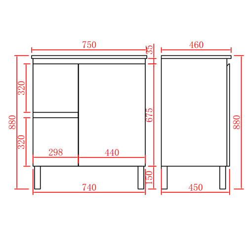 750mm PVC Waterproof Freestanding/Floor Vanity With Ceramic Top - Left Hand Drawers