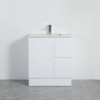 750mm PVC Waterproof Freestanding/Floor Vanity With Ceramic Top - Right Hand Drawers
