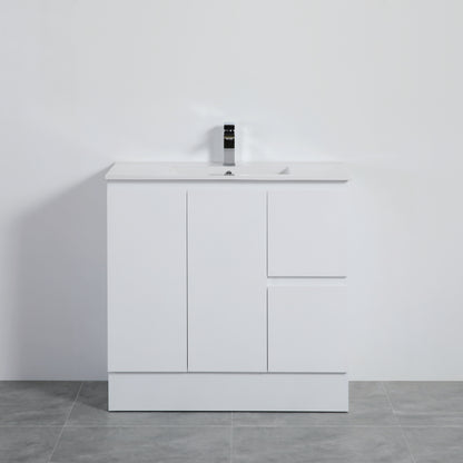 900mm PVC Waterproof Freestanding/Floor Vanity With Ceramic Top - Right Hand Drawers