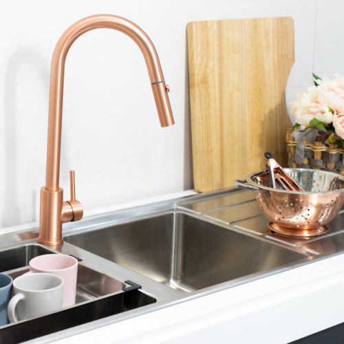 XACTA    Stainless Steel Gooseneck XPRESSFIT retractable dual spray mixer Rose Gold