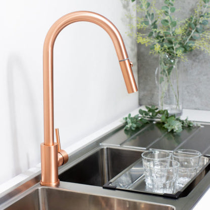 XACTA    Stainless Steel Gooseneck XPRESSFIT retractable dual spray mixer Rose Gold
