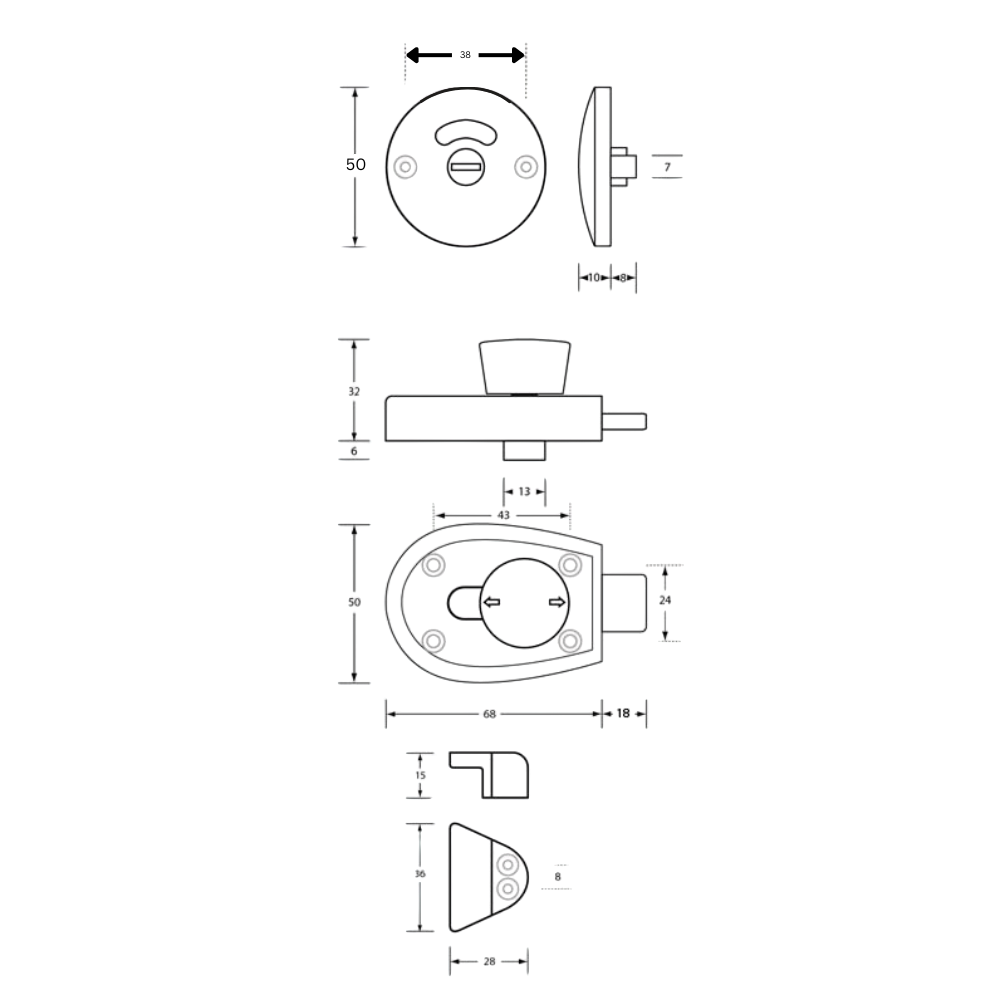 Xcel Slide Lock & Indicator Set ANMB - With Screw Fixings