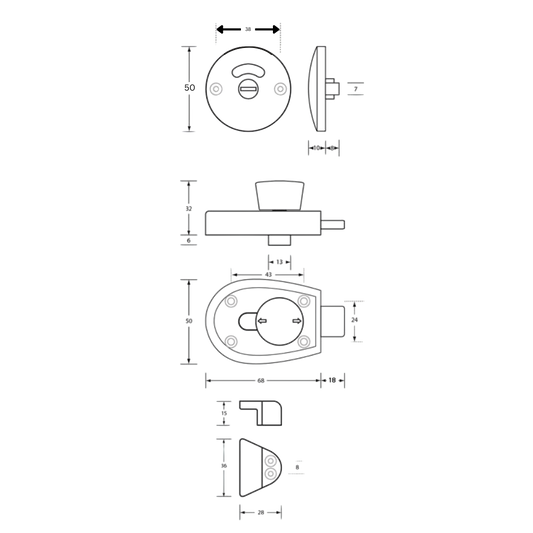 Xcel Slide Lock & Indicator Set ANMB - With Screw Fixings