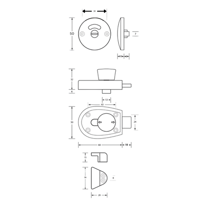 Xcel Series Slide Lock and Indicator Set – Satin Chrome Plate - With Screw Fixings