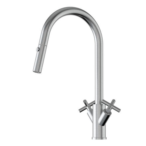 X-GEN 316 Stainless Steel Gooseneck XPRESSFIT retractable tap with cross handles Satin